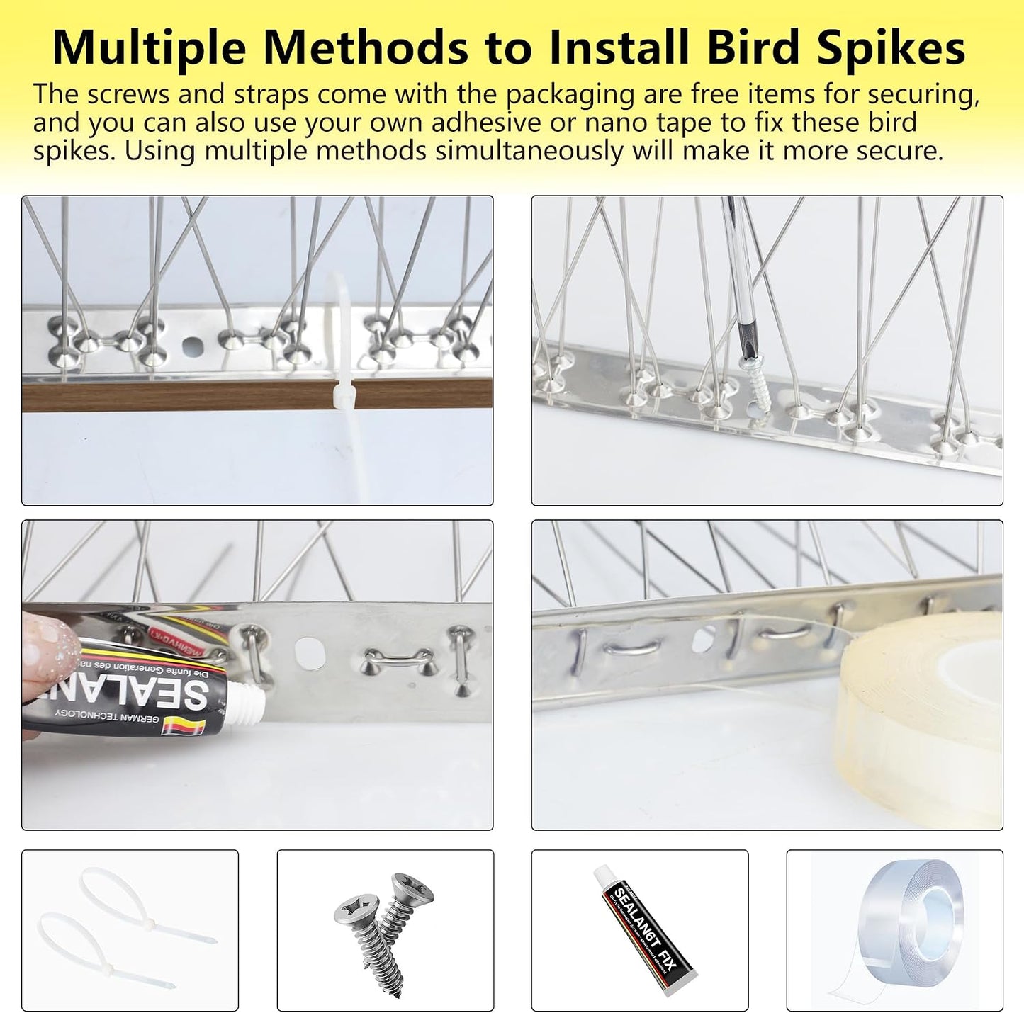 4 Pzas Púas Acero Inox Antipájaros 3.28pies
