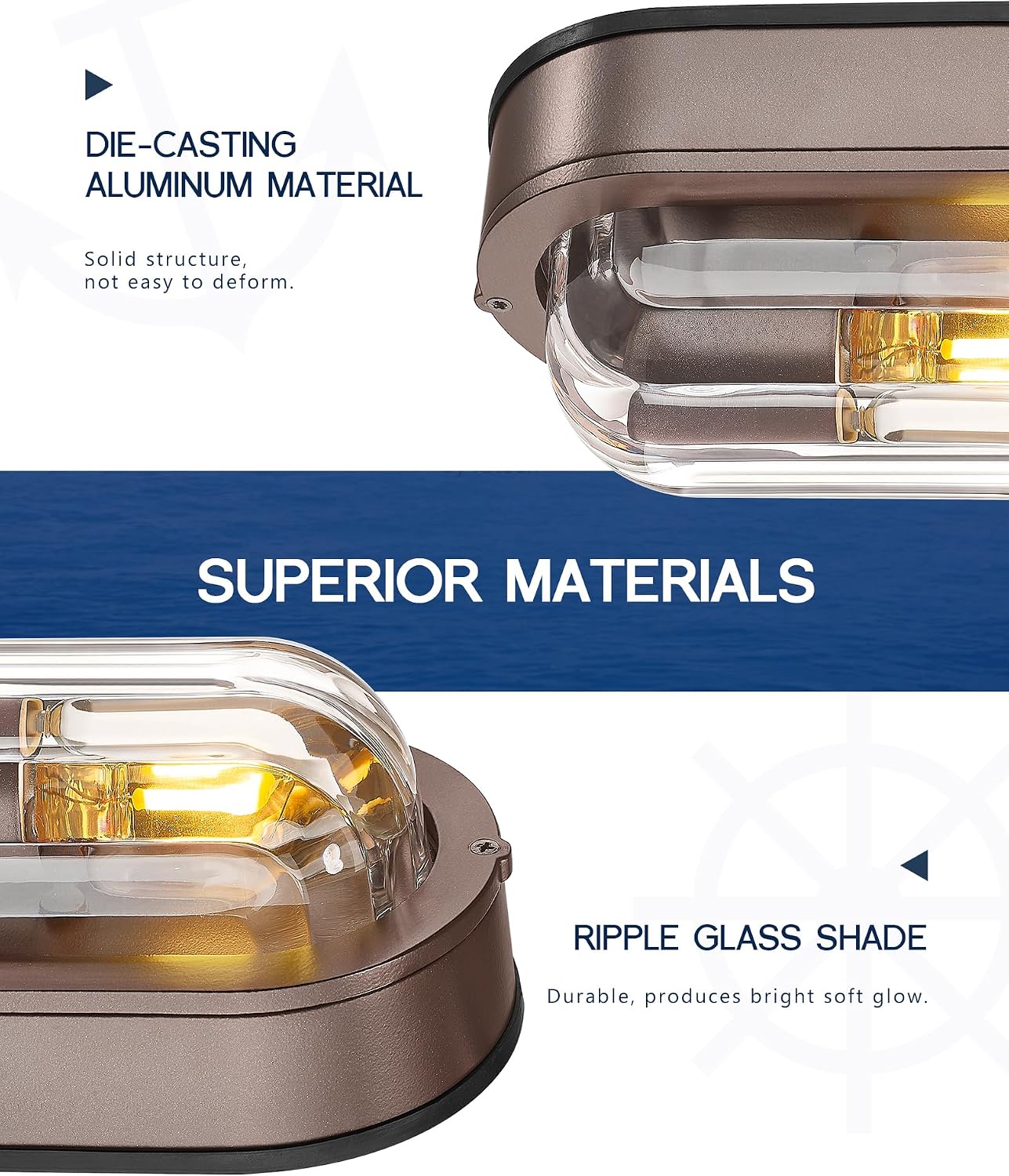 Luz ovalada aplique pared exterior IP44 vidrio ondulado set 2