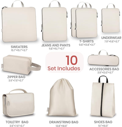 10 Pzas Bolsas Almacenamiento Rectangulares Poliéster Crema