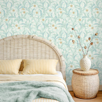 Papel tapiz floral azul vintage William Morris 17.7x118pulg