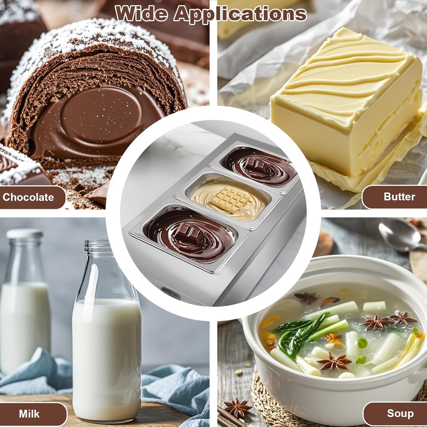3 Pzas Calentador Chocolates 1200W con Control Digital 86°F-185°F