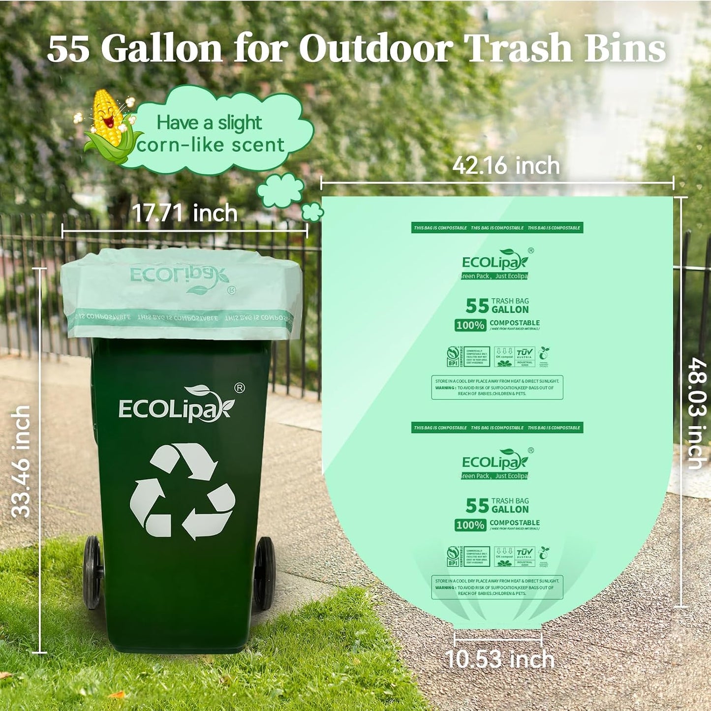 Bolsas compostables 55gal 12uds resistentes para exteriores