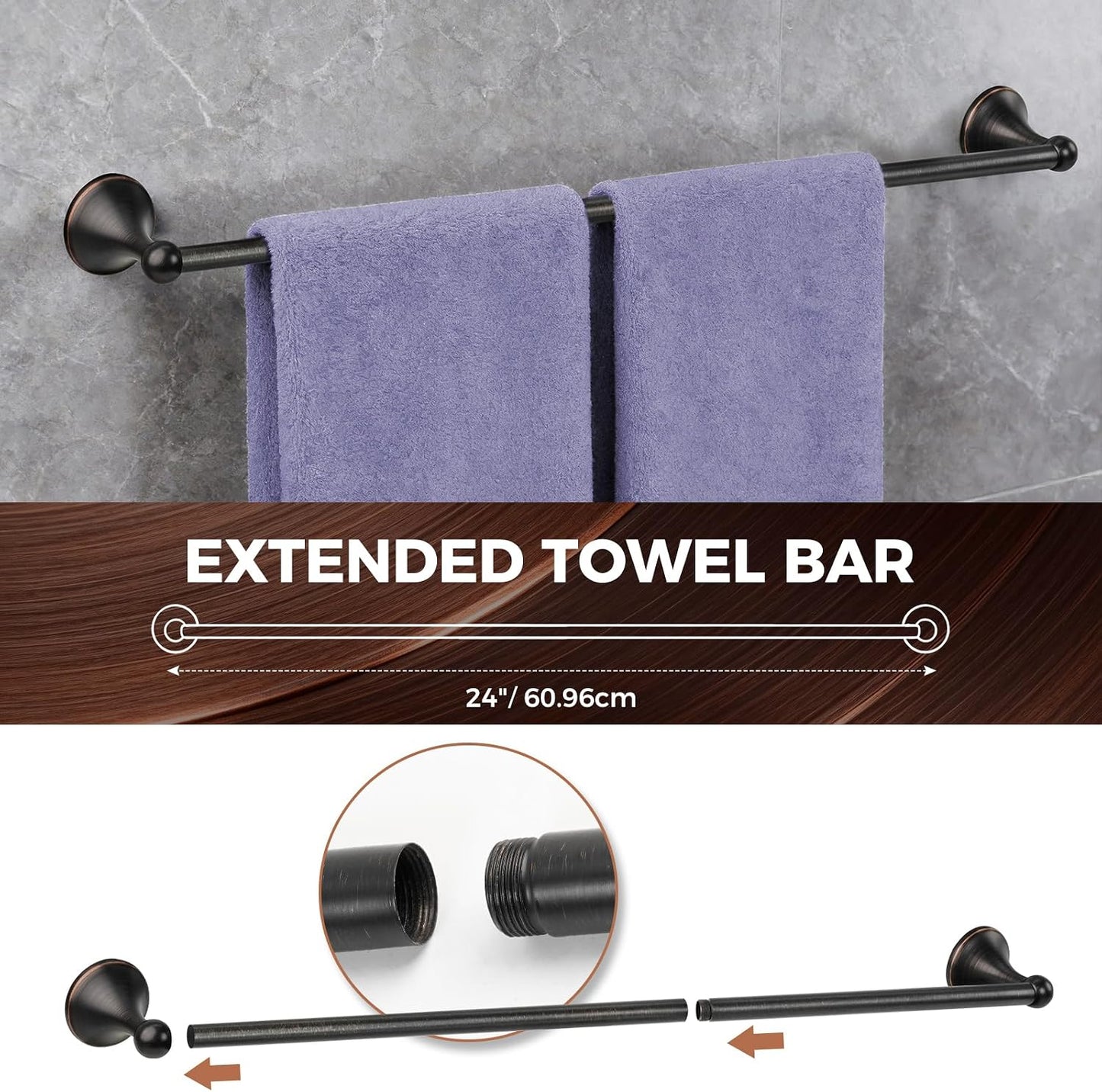 Set Accesorios Baño Bronce Aceitado con Barra 24pulg