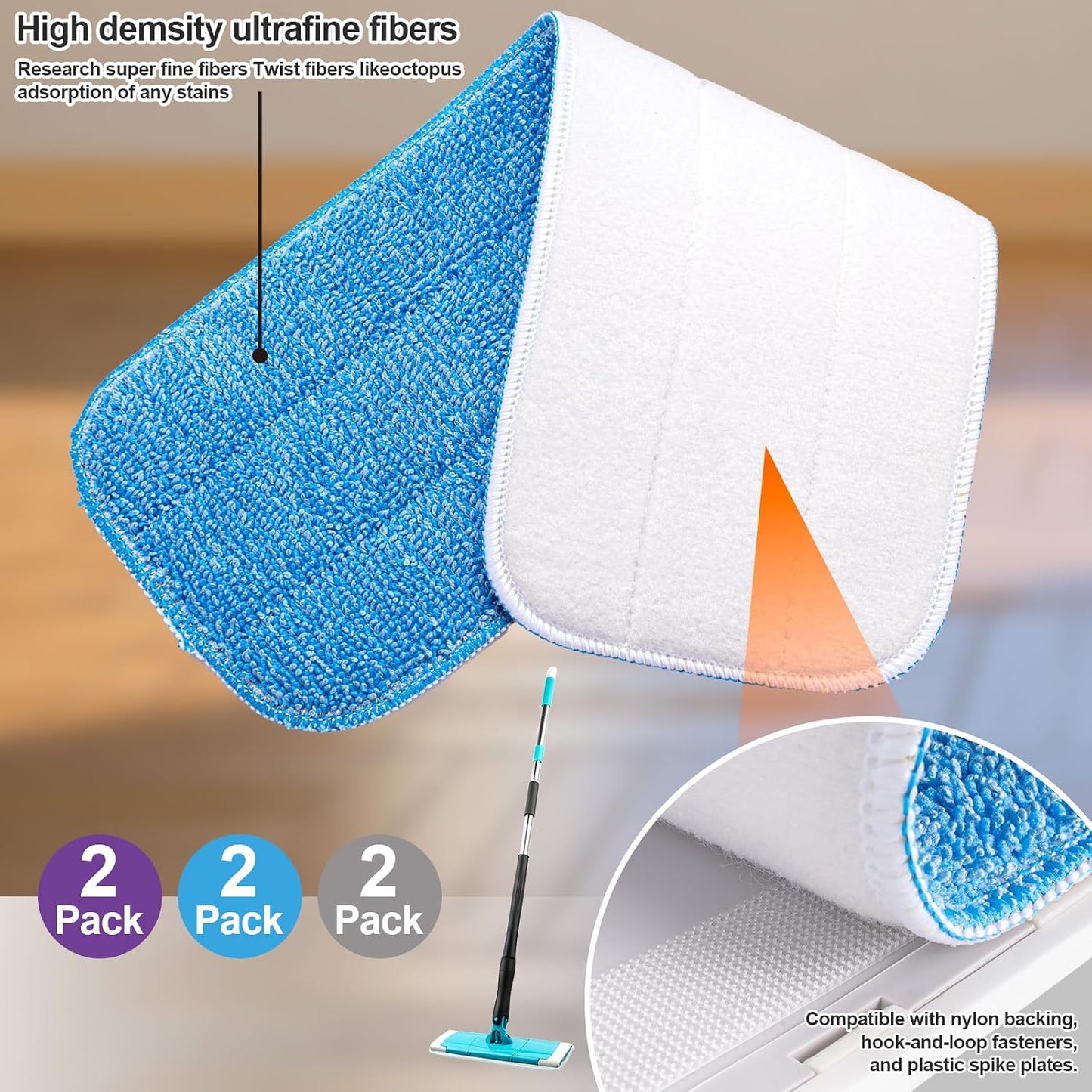 6 Pzas Almohadillas Microfibra 18x6pulg para Trapesina Azul