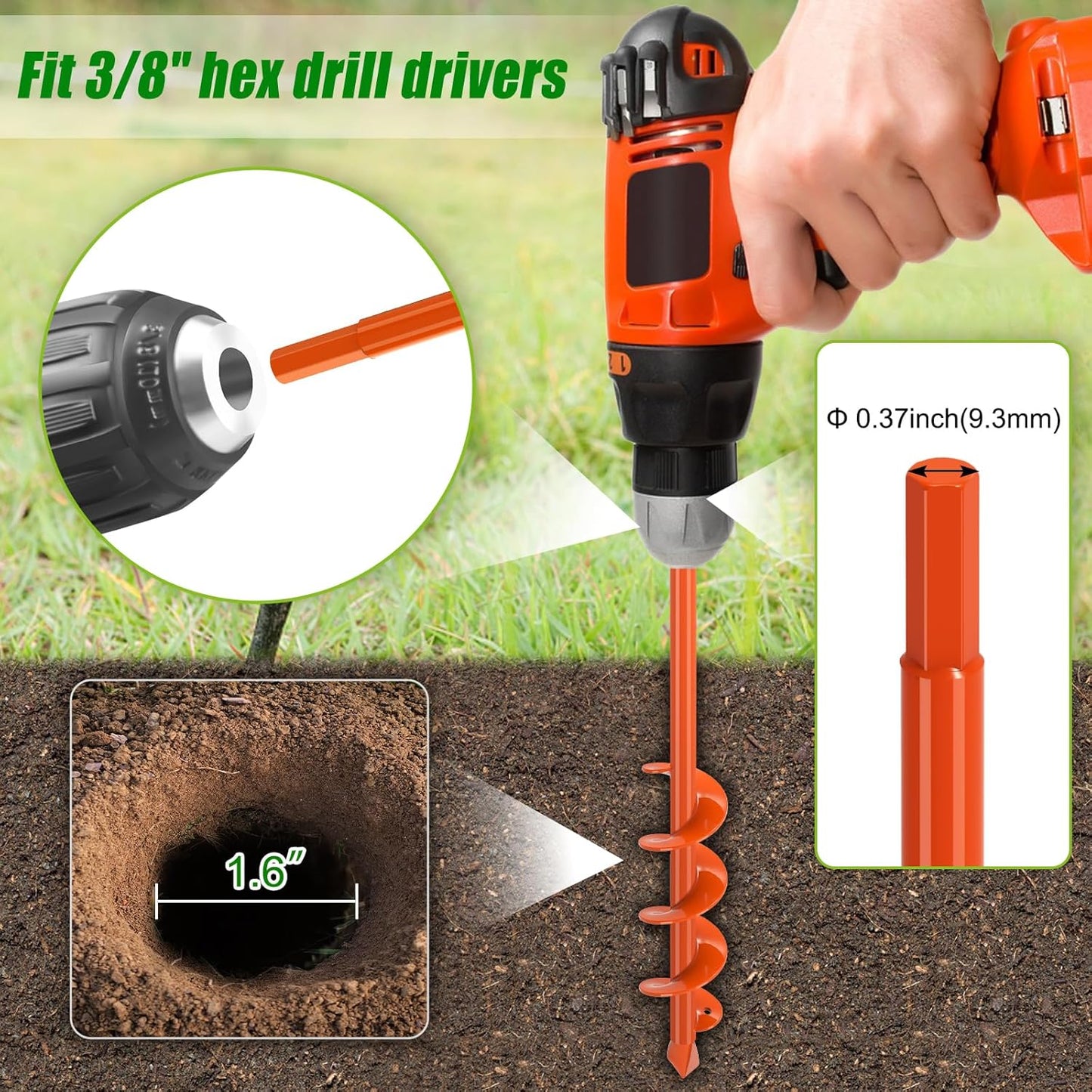 Broca taladro 1.6x16pulg para plantar acero naranja