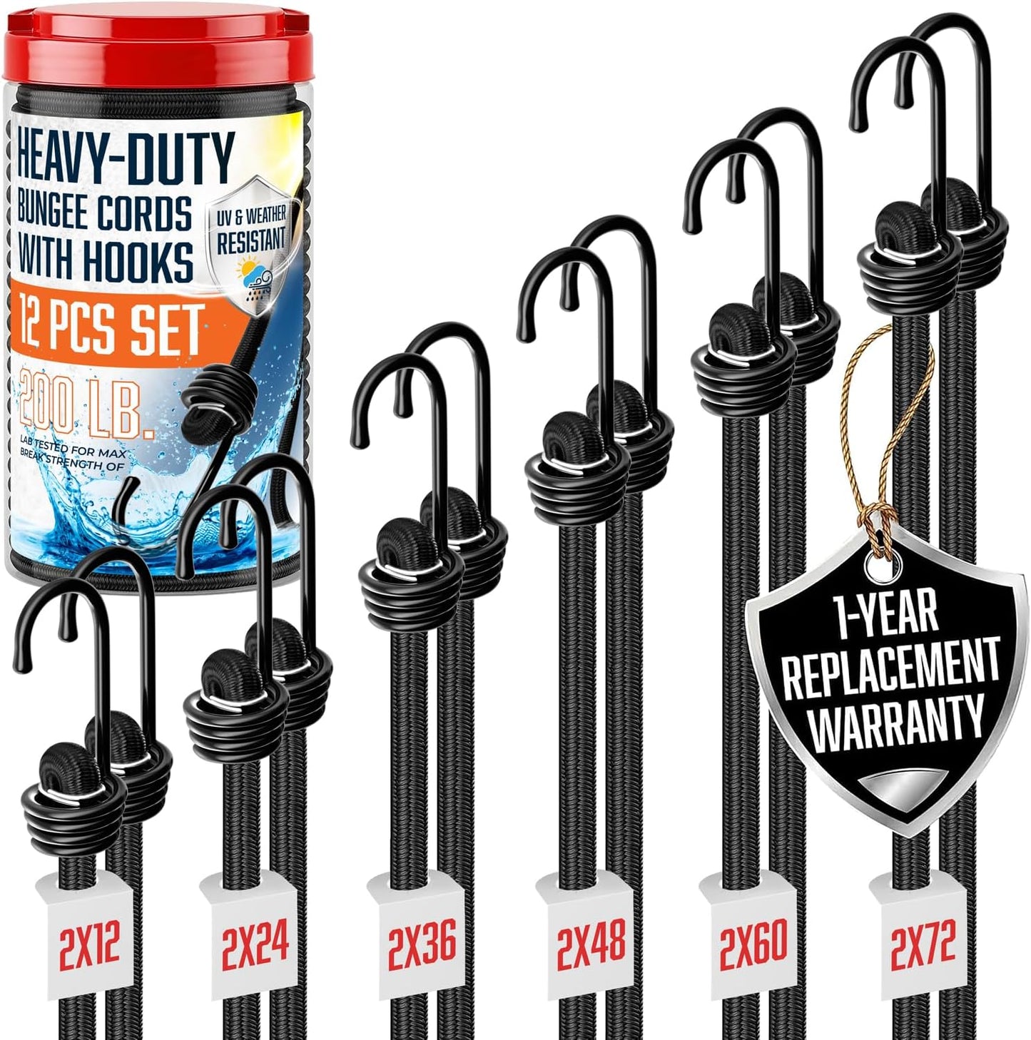 Cuerdas elásticas con ganchos tarro 12-72pulg resistentes UV