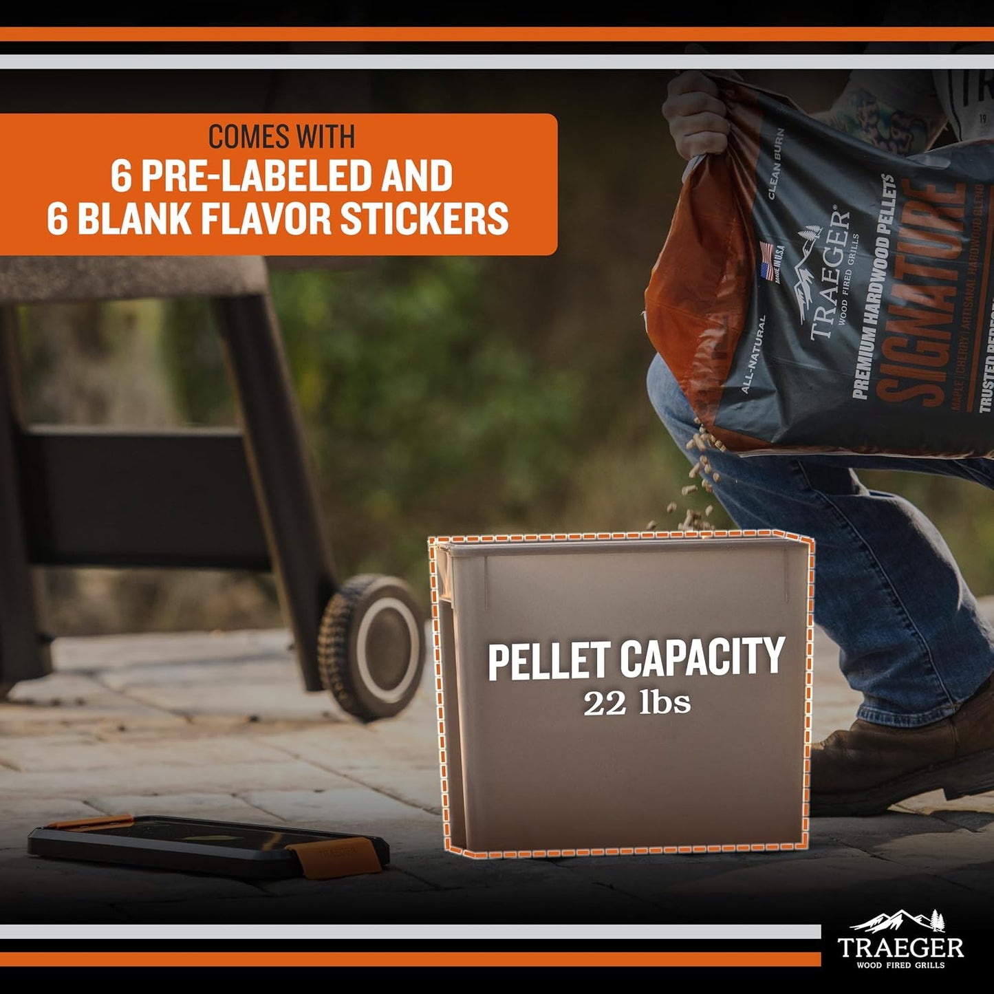 Envase pellets madera 22lb tapa cierre Stay Dry apilable