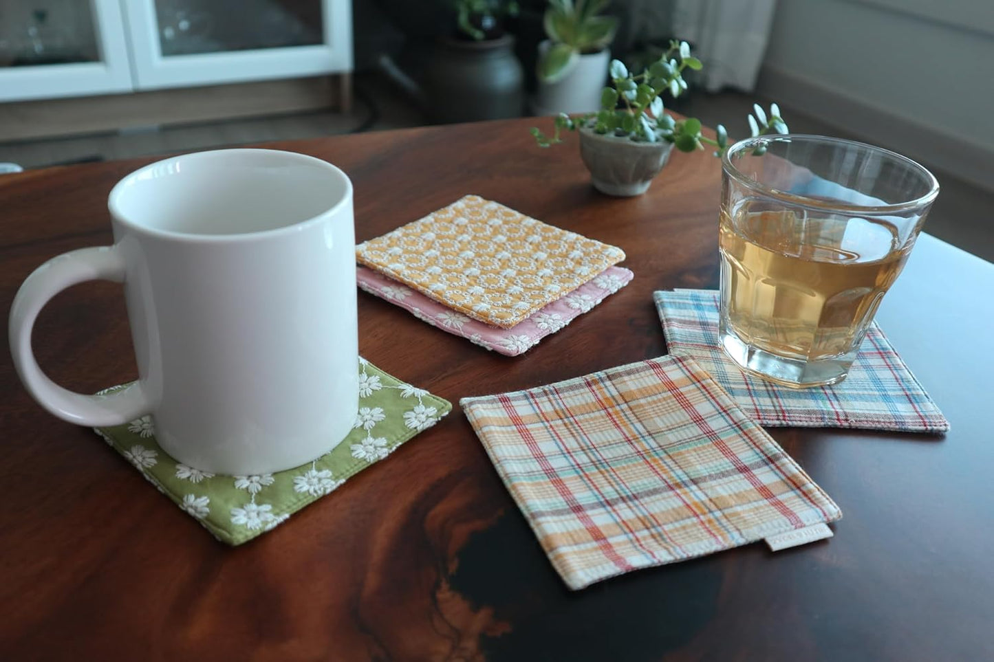 Posavasos bordados de algodón para bebidas y cenas caseras azul matros