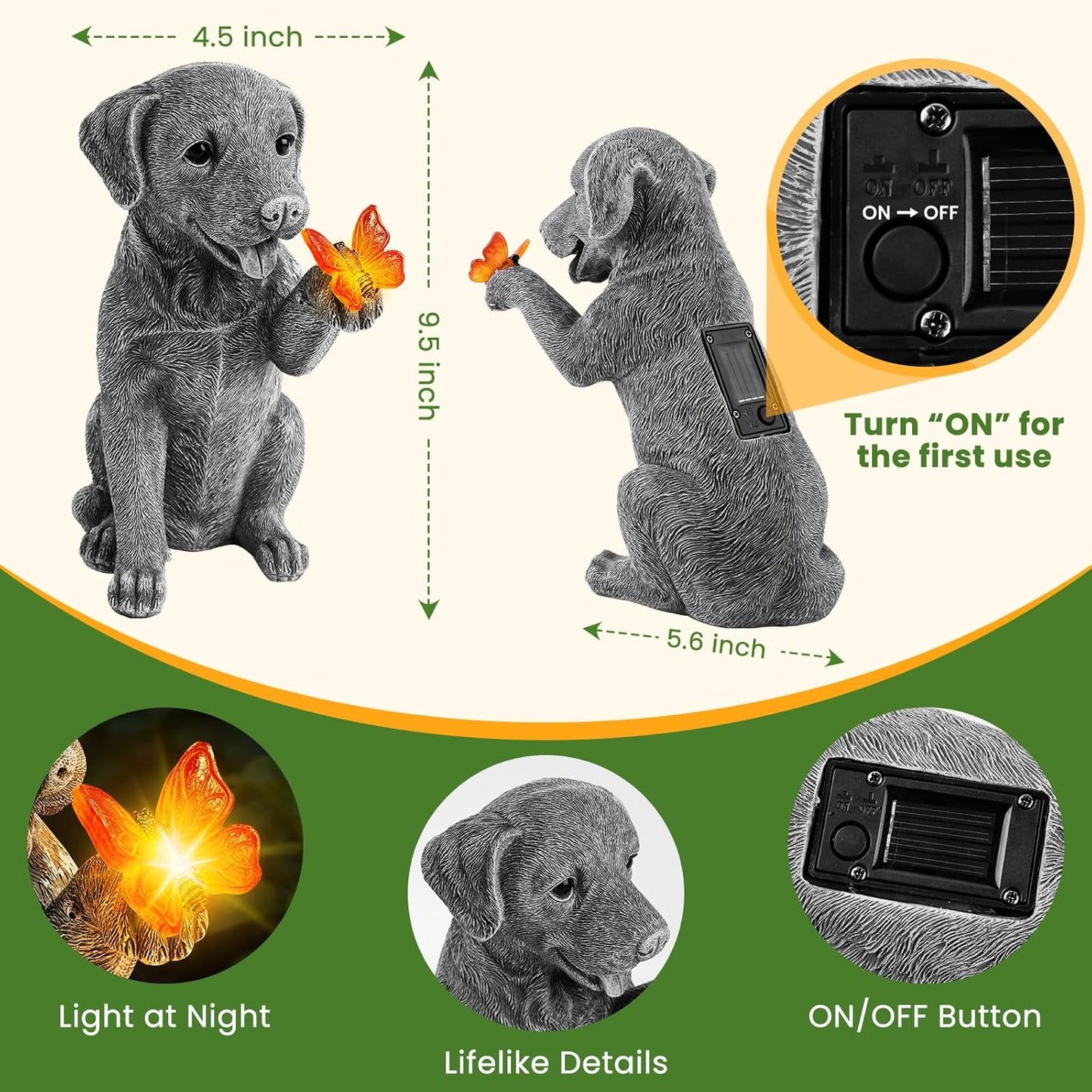 Estatua solar de perro para jardín regalo mamá