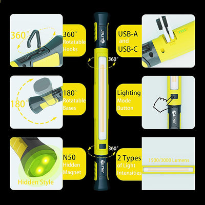 Luz magnética LED recargable 3000 lúmenes taller garaje amarillo