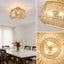 Lámpara techo ratán 3 luces dorada bohemia dormitorio