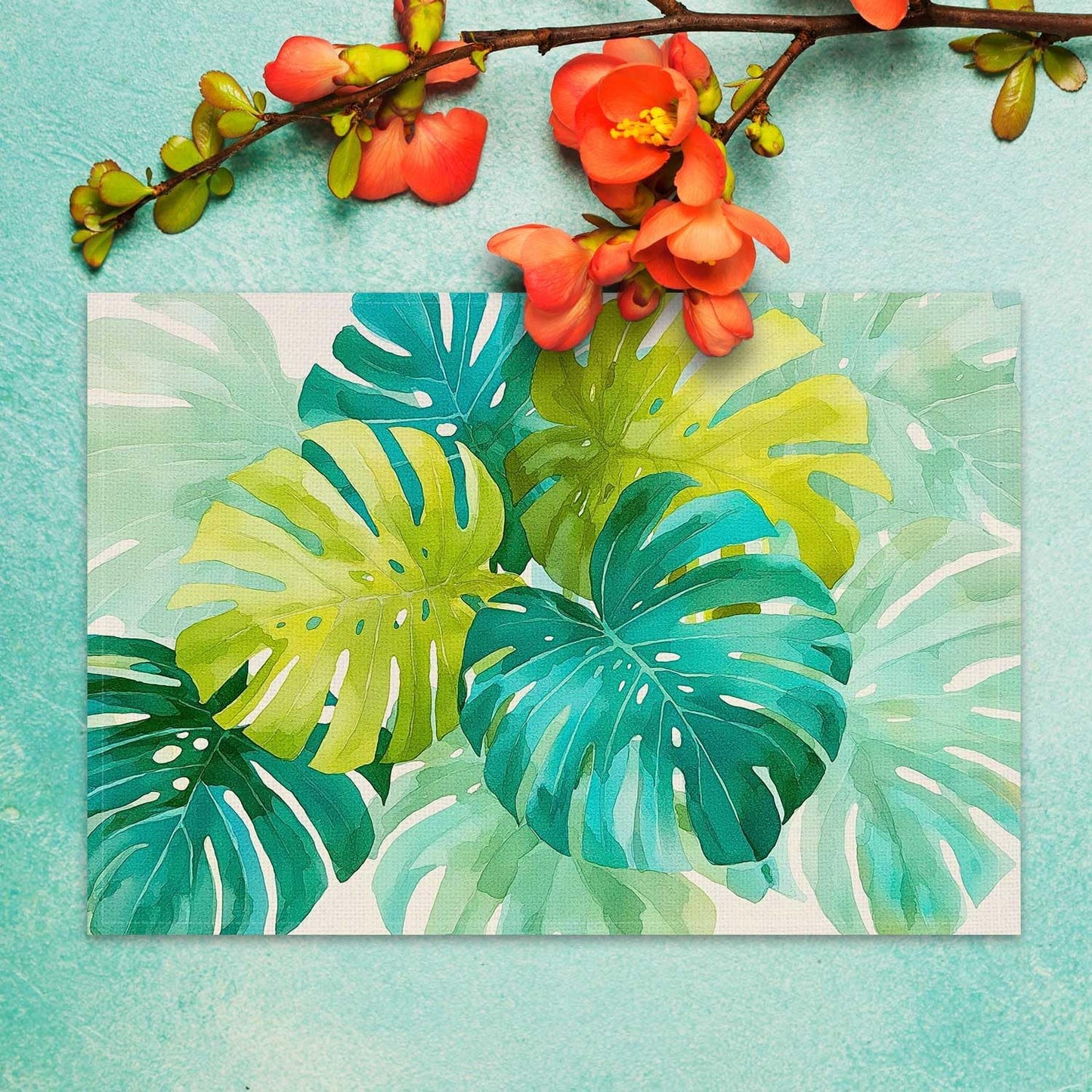 Juego de 4 manteles individuales de hojas de palmera tropical para interior y exterior