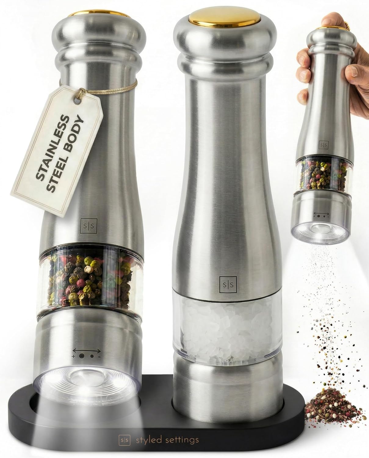 Juego molinillo sal y pimienta acero inox con luz LED