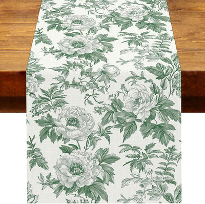 Camino mesa floral peonía Toile de Jouy vintage boda comedor