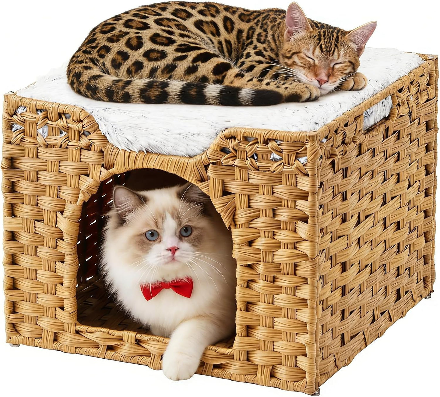 Casa ratán para gatos con alfombrilla plegable