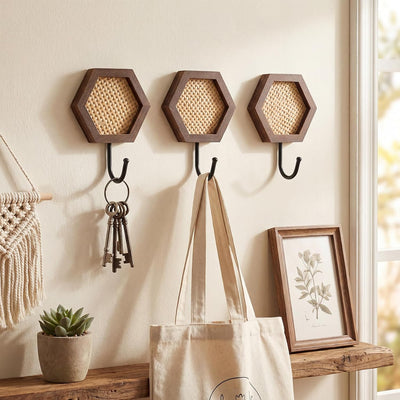 3 Ganchos Ratán Estilo Bohemio Pared Decorativo