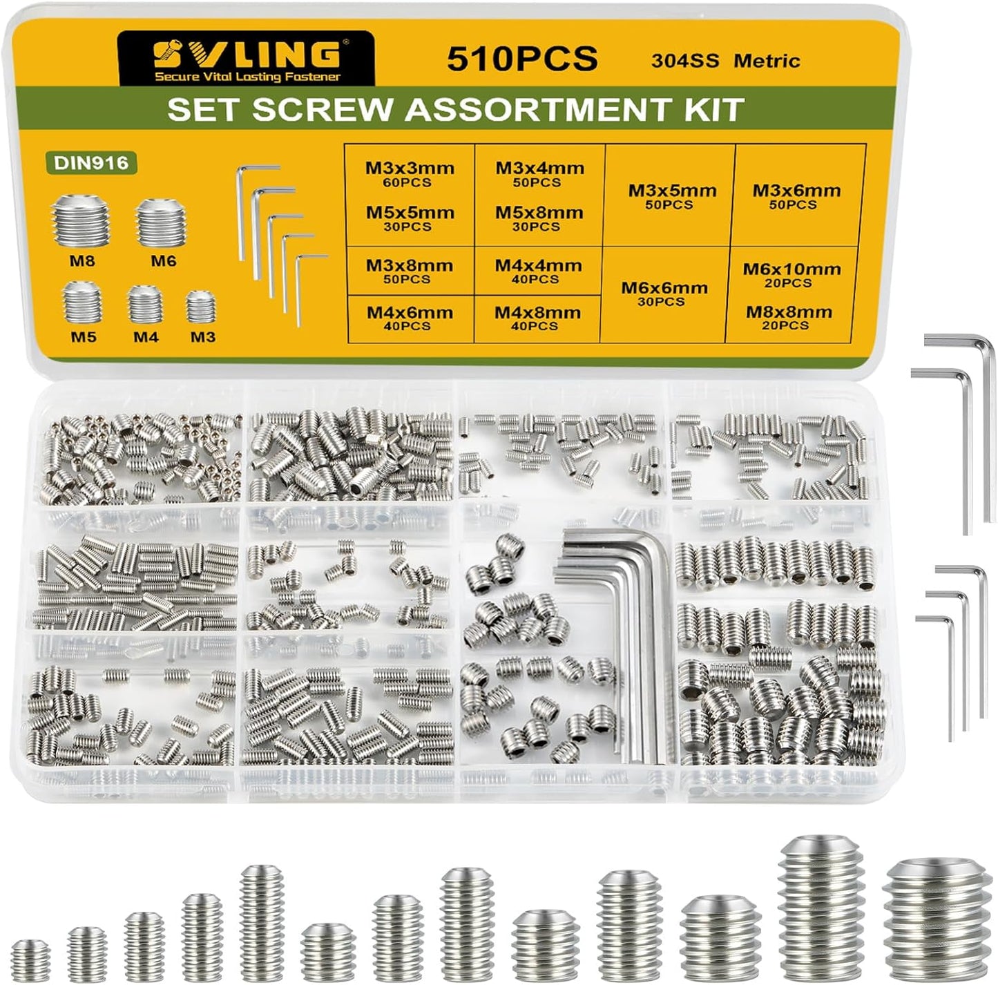 Set 510 piezas s métricos M3-M8 acero inox 304