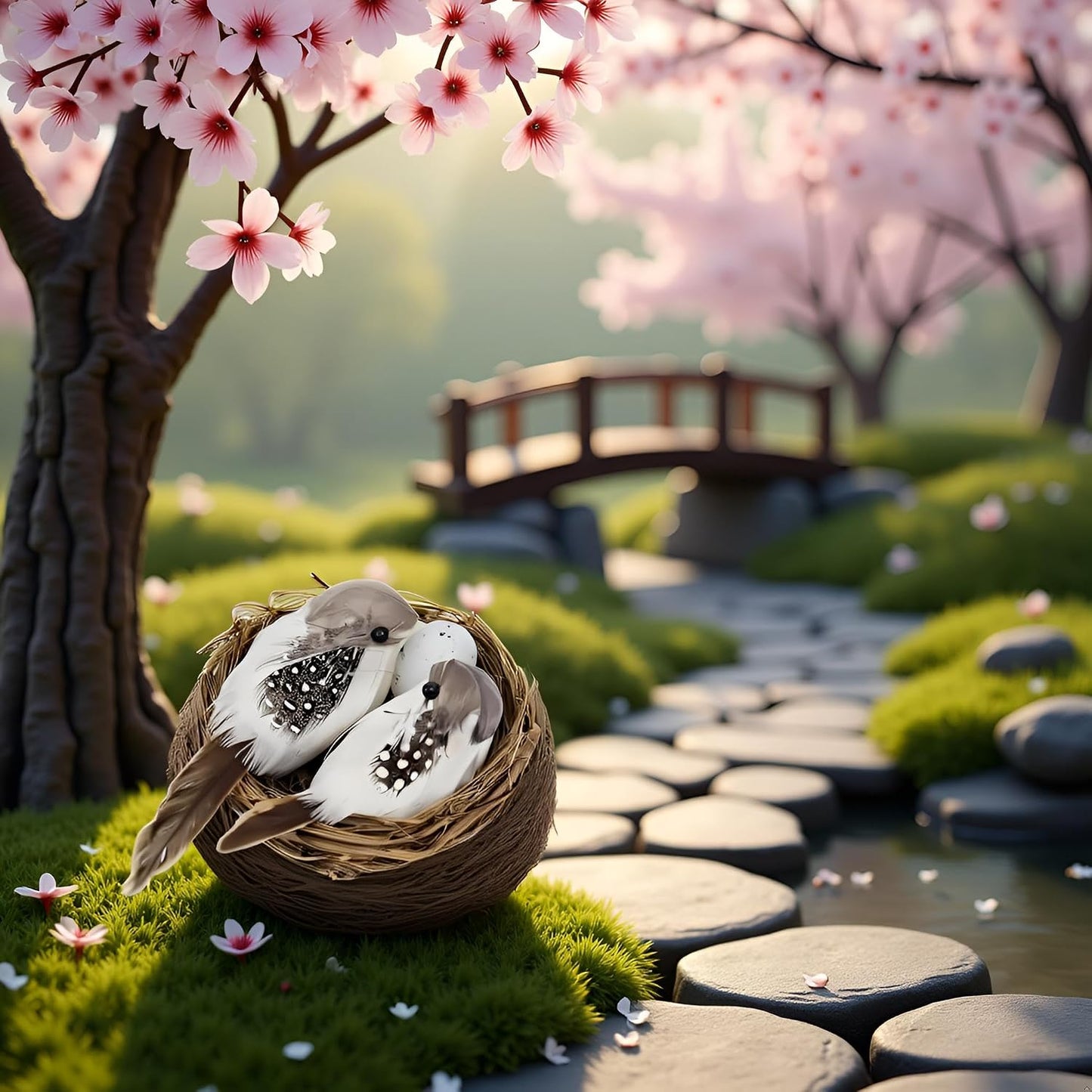 Juego nido pájaros artificiales y huevos decoración hogar jardín