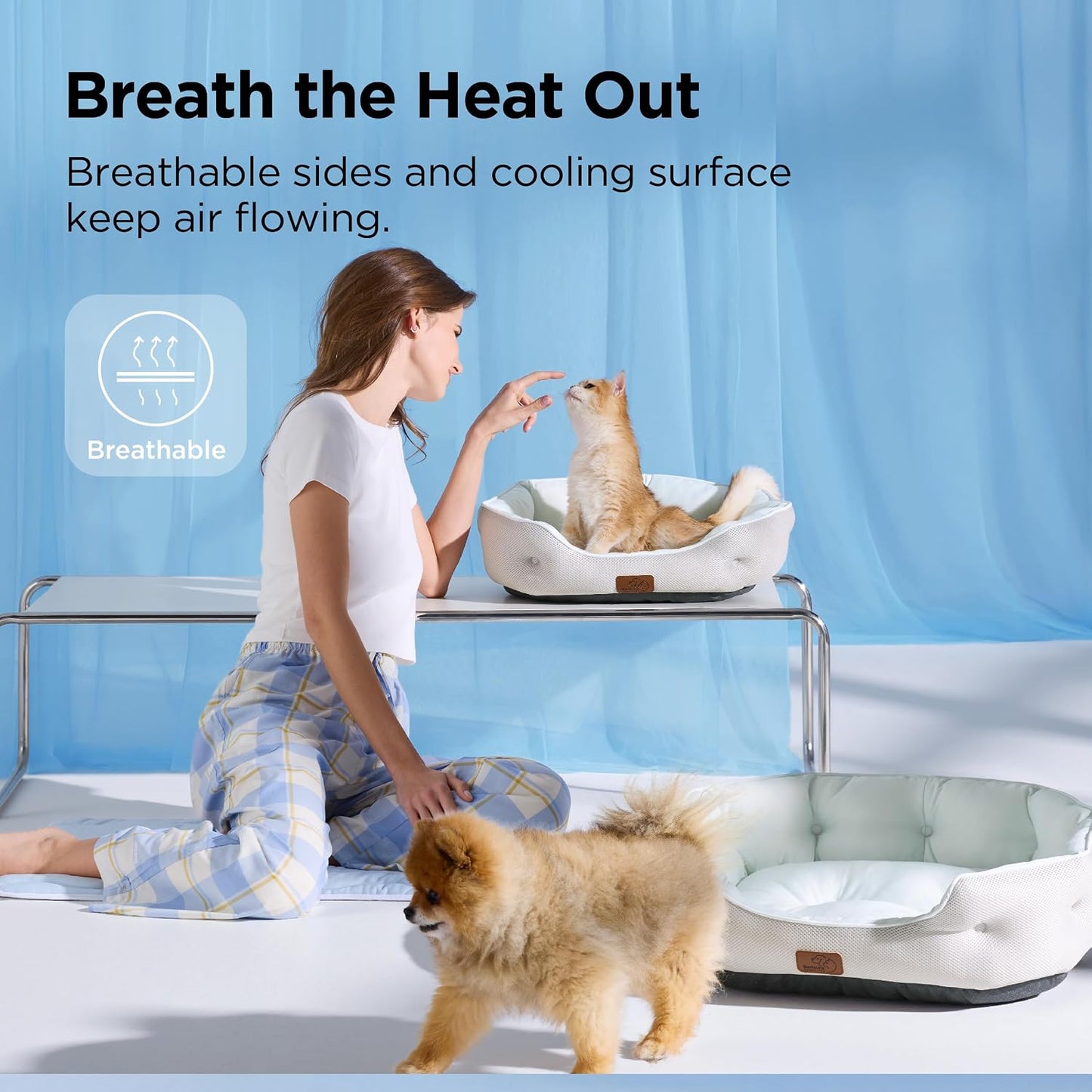 Cama refrescante perros gatos 20pulg azul antideslizante
