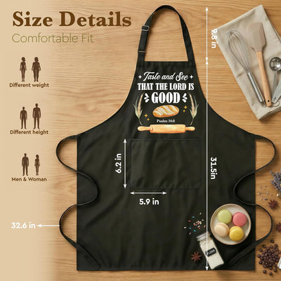 Delantal cristiano para mujer con salmo 34:8, para hornear y cocinar