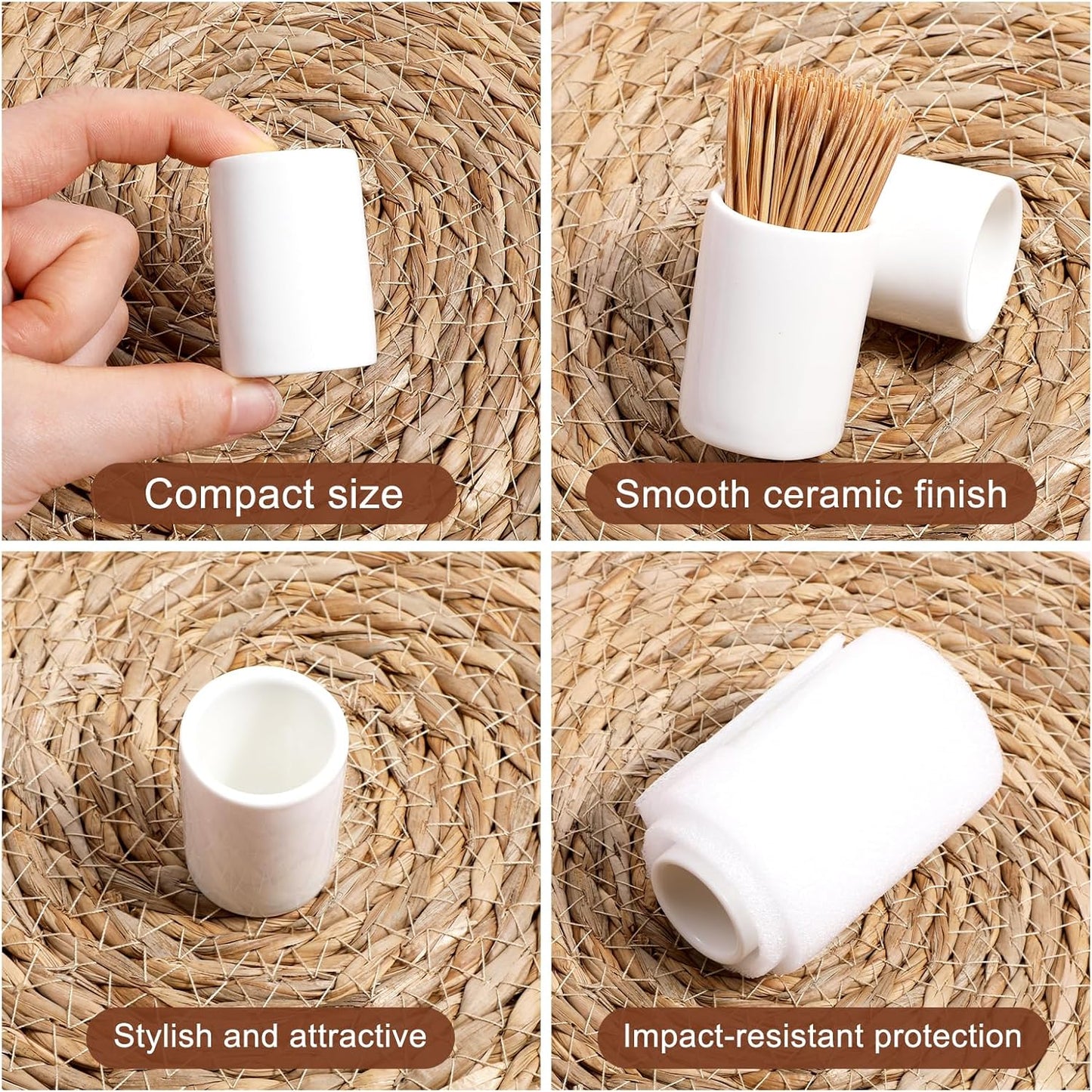 Dispensador palillos dientes 2uds soporte porcelana blanco