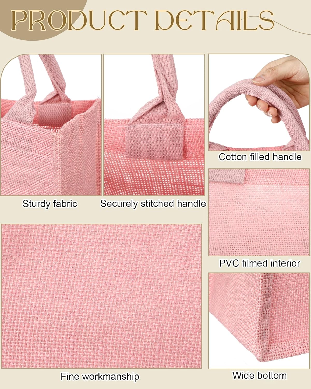 24 Pzas Bolsa Yute Reutilizable Impermeable Blanco para Boda Playa