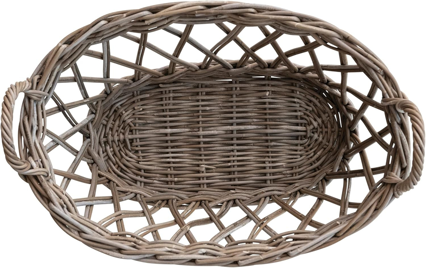 Cesta decorativa ovalada ratán tejido a mano asas gris