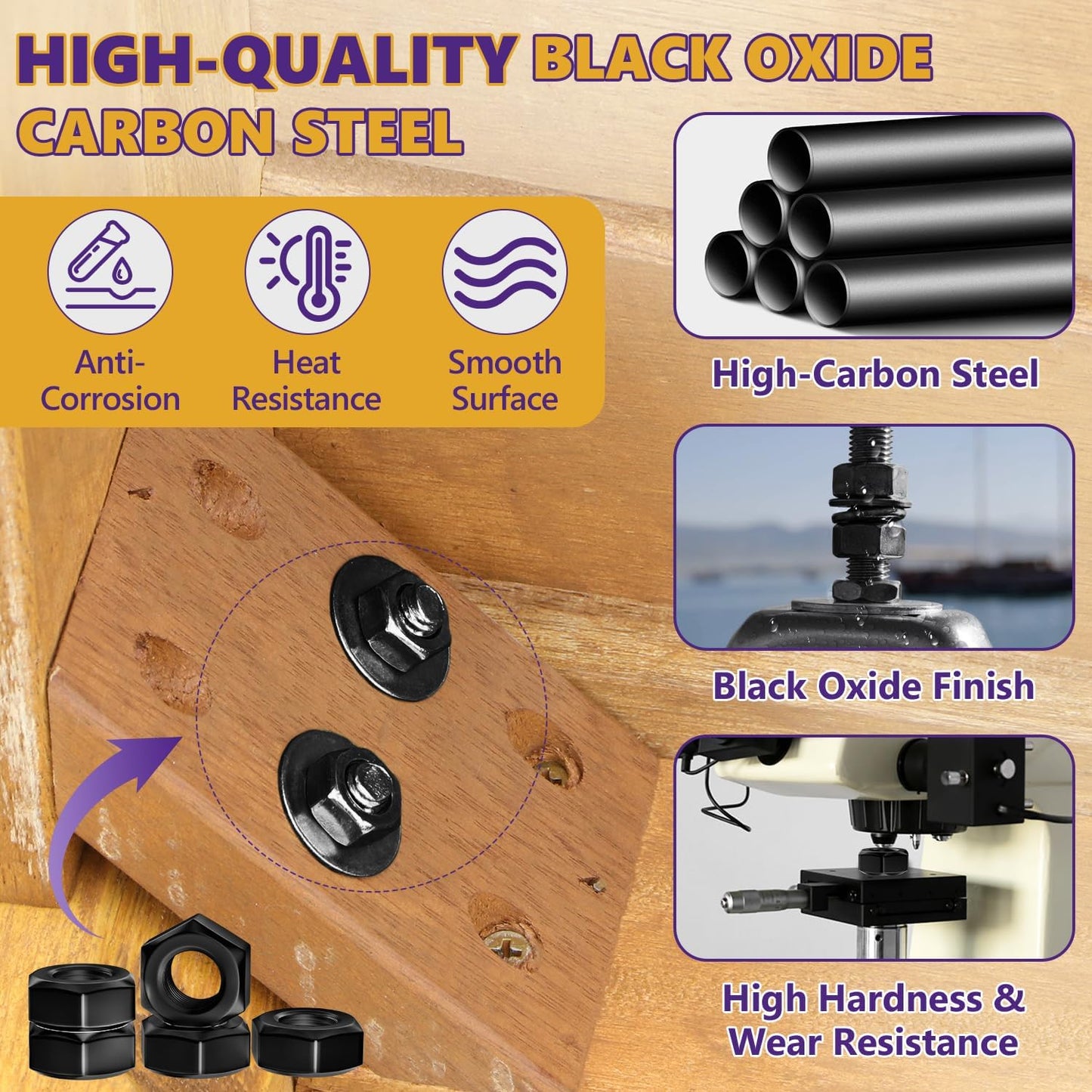 Kit 344 Tuercas Hex Métricas Acero Negro Zincado M2-M14