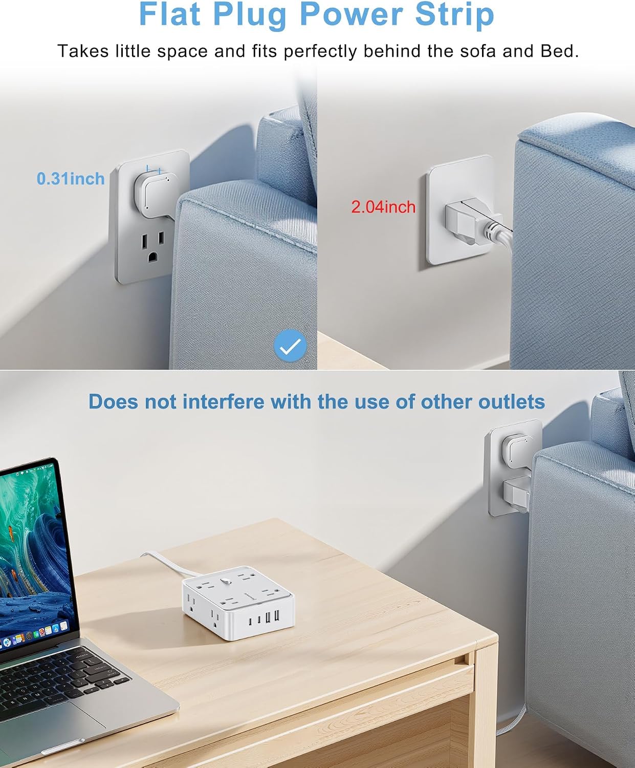 Cable extensión carga rápida 33W 12en1 puertos USB 8 salidas CA
