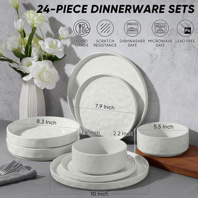 Set 24 Pzas Vajilla Cerámica Platos Blancos Moteados