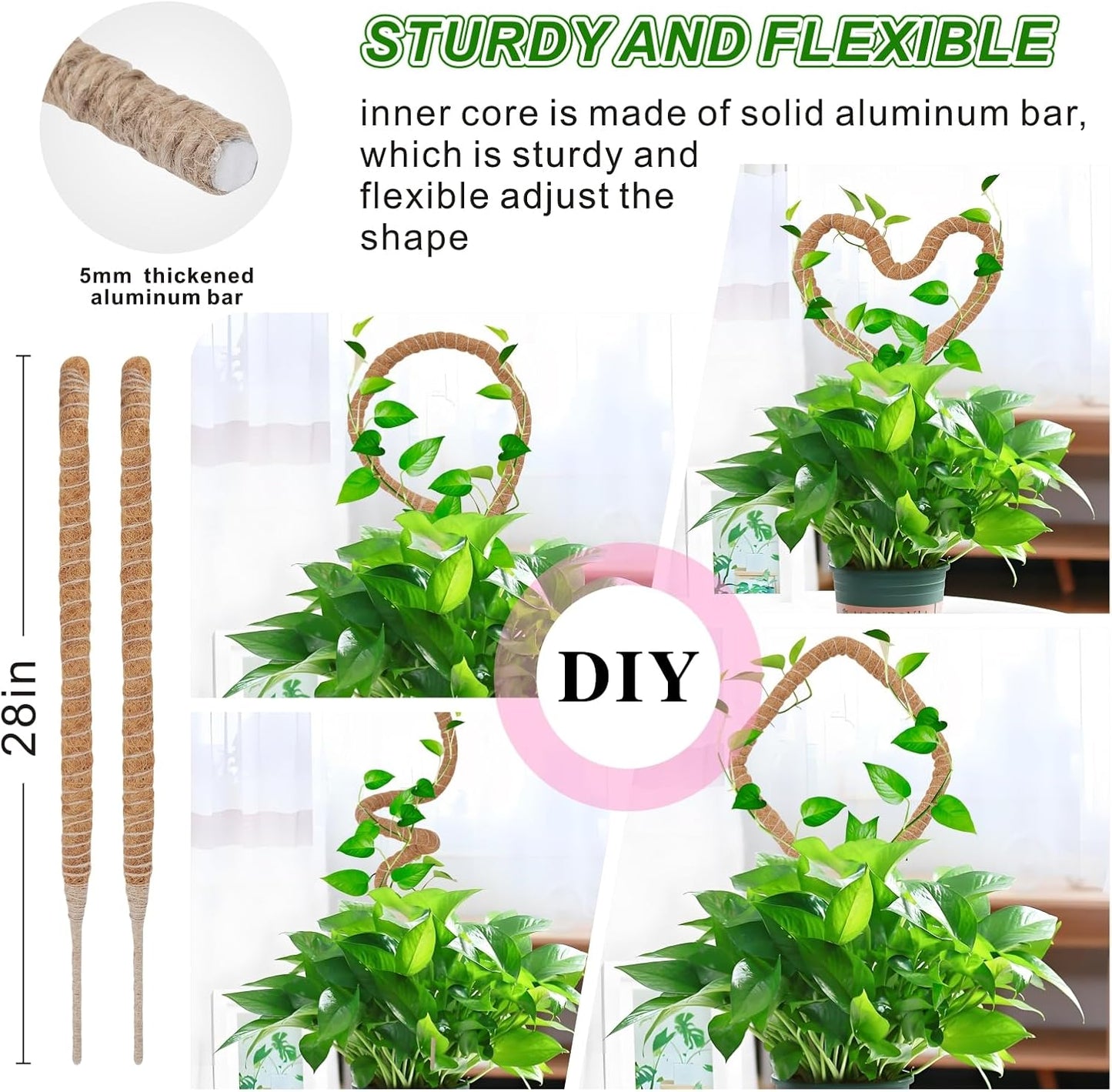 2 Postes Musgo Soporte Plantas Monstera 28pulg