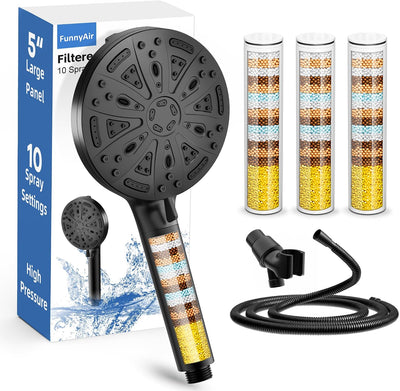 Cabezal ducha filtrado 5pulg 3 filtros agua dura negro