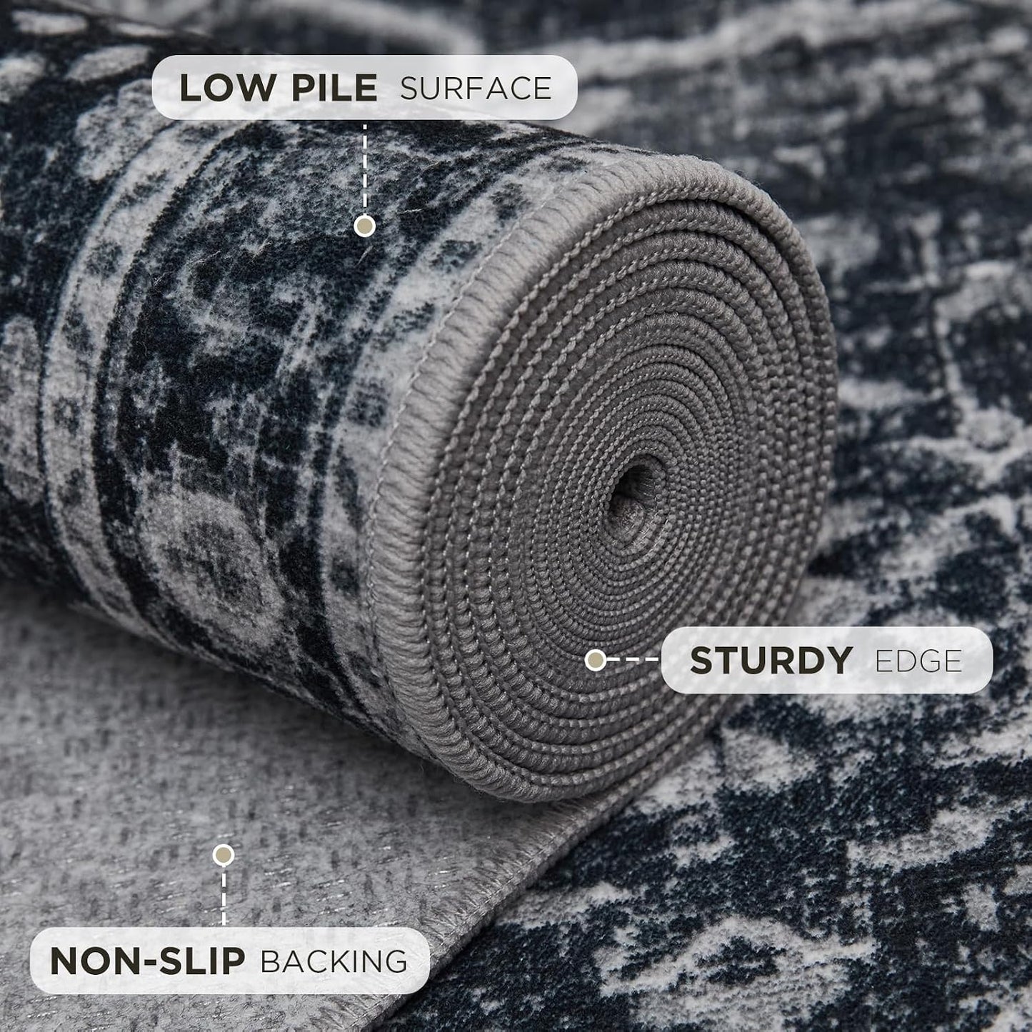 Alfombras felpilla pelo bajo estampado 5x7ft gris