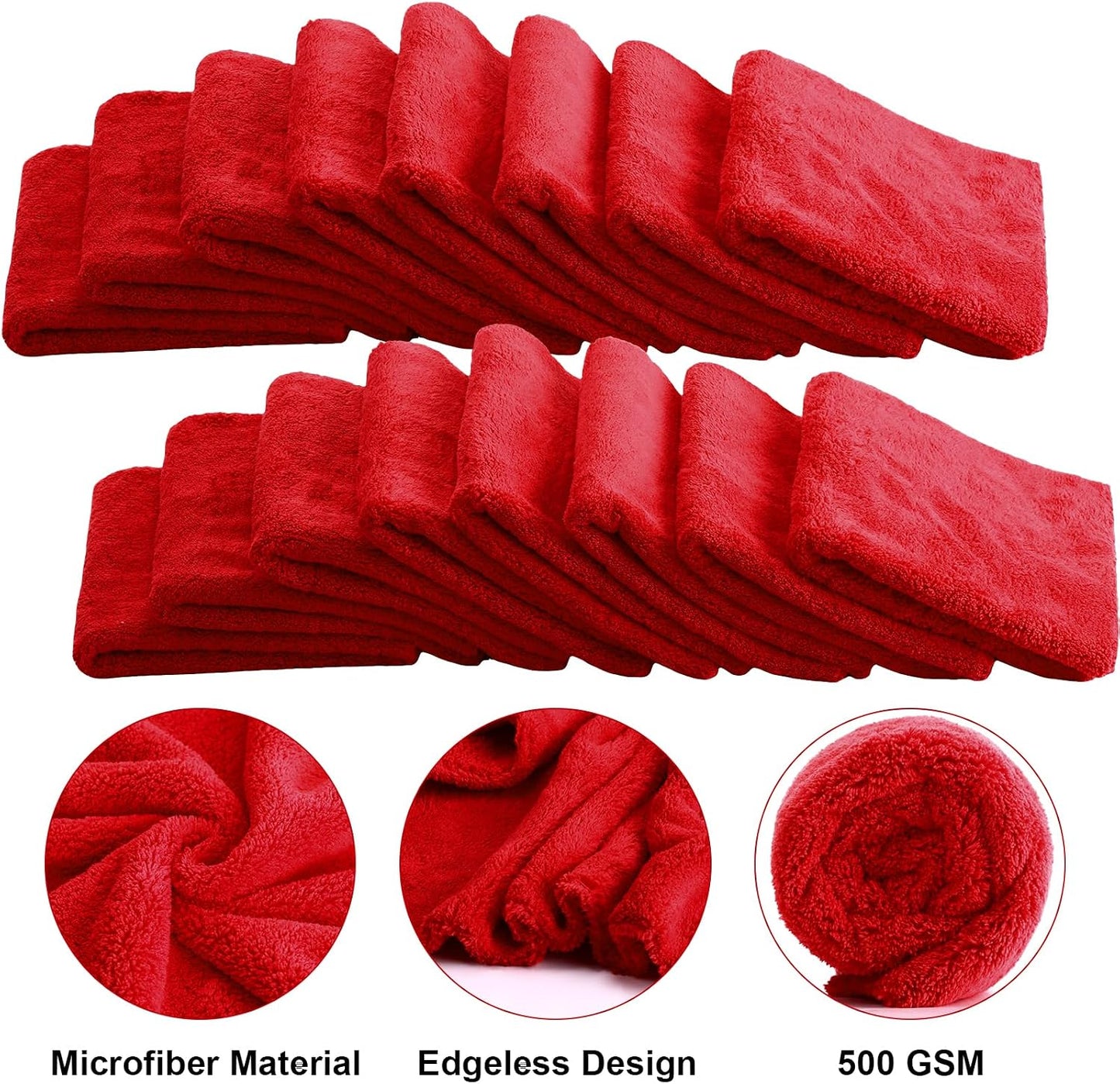 30 Pzas Toallas Microfibra 16x16pulg Absorbentes Rojo