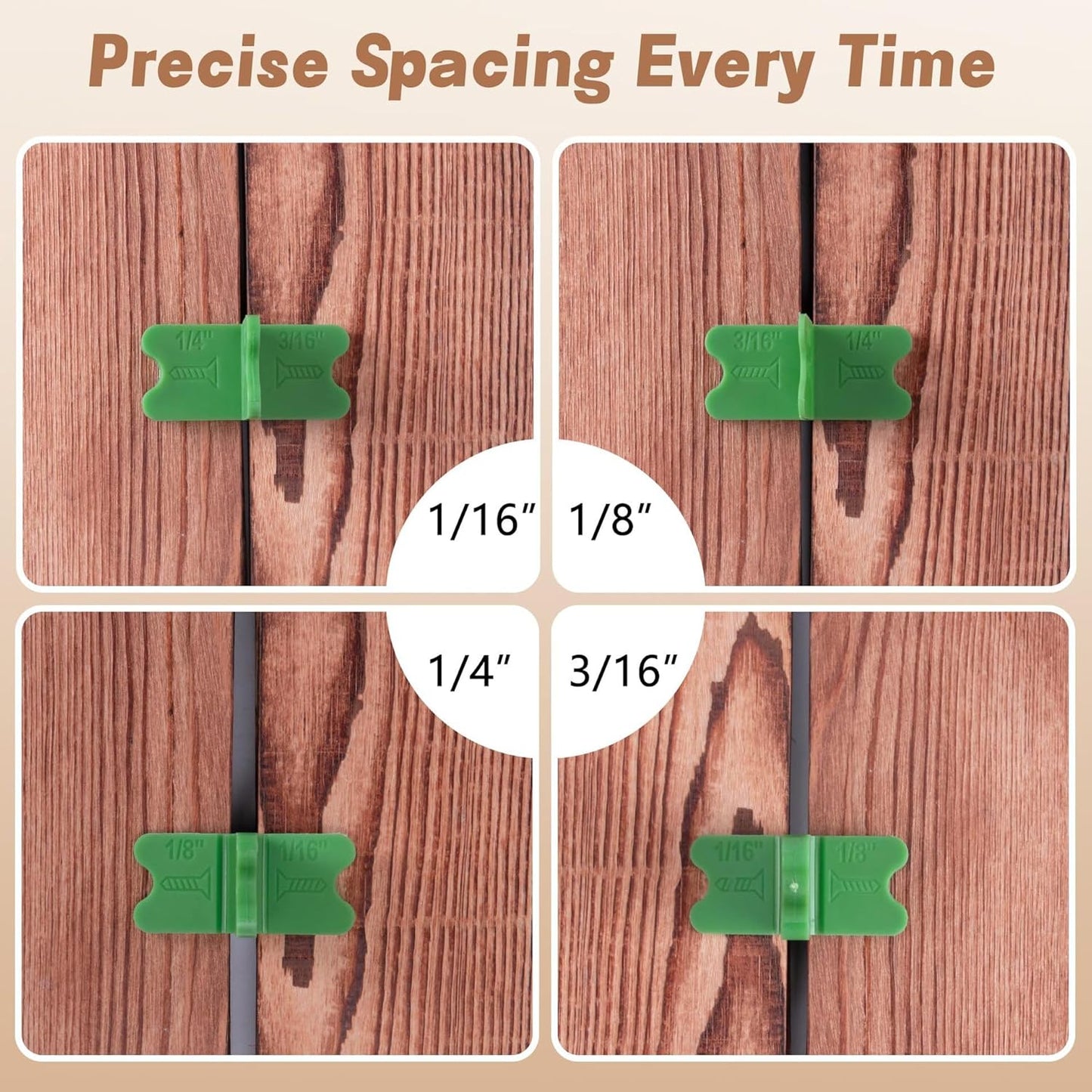Set 4 Pzas Herramienta Espaciador Madera 1/16-1/4 Pulg