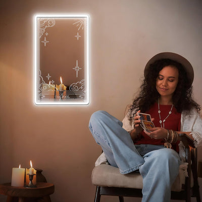 Letrero neón espejo tarot luz LED blanca fría decoración pared
