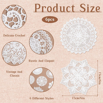 Manteles individuales de encaje blanco redondos vintage para decoración