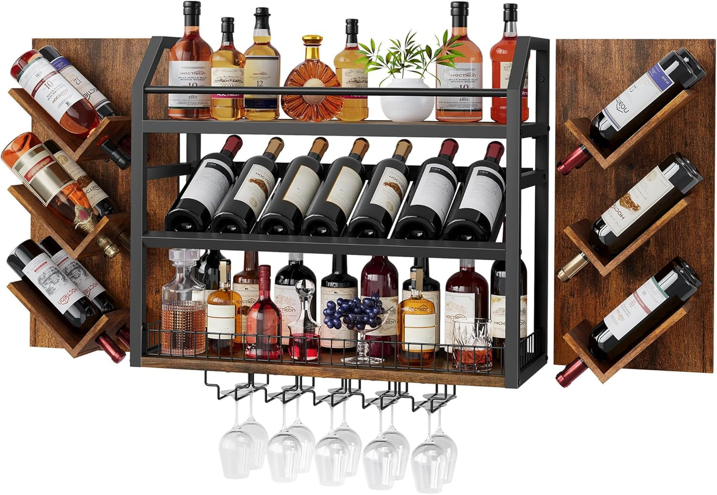 Estantería vino colgante madera rustica 3 niveles