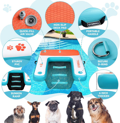 Rampa agua perros 47x40pulg flotante inflable antideslizante