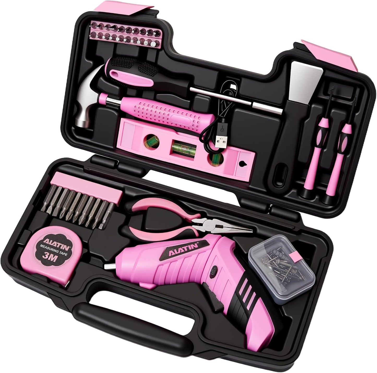 Juego 40 Pzas Taladro Inalámbrico Rosa 3.7V