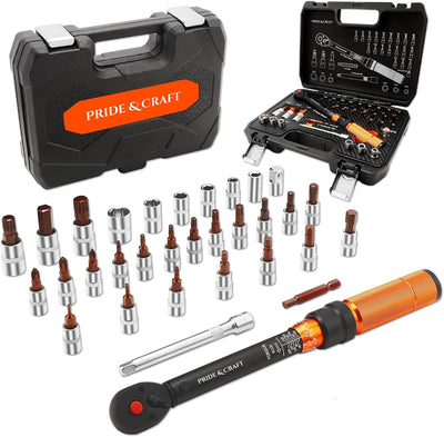 Set 32 llaves dinamométricas 1/4 pulg clic 10-220 lb adaptador 3/8