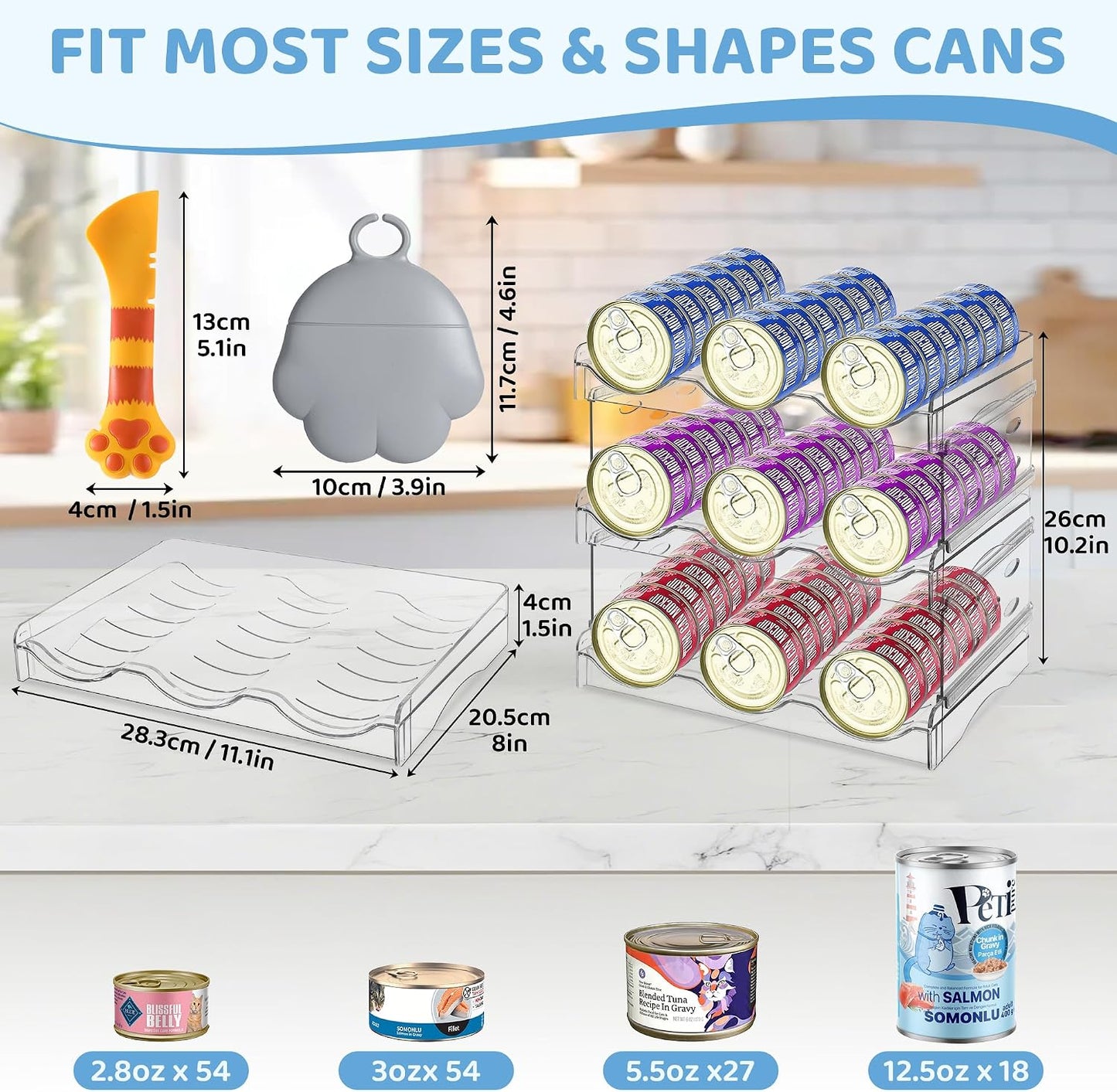 Organizador latas gato acrílico 3 capas 54 con cuchara cubierta