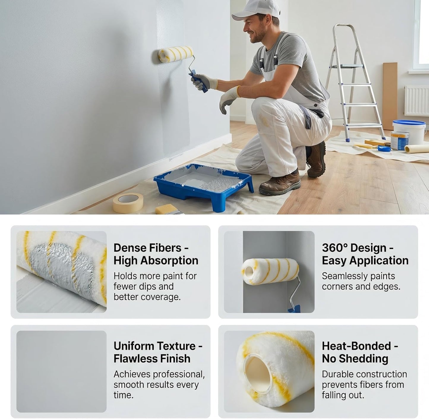 Pack 6 Cubiertas Rodillo Microfibra 9x1/2pulg Pintura Hogar