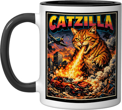 Taza Cerámica Gato Tabby Catzilla Chiste Negro Blanco