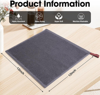 6 Pzas Paños cocina algodón tejido gofre 12x12pulg gris oscuro