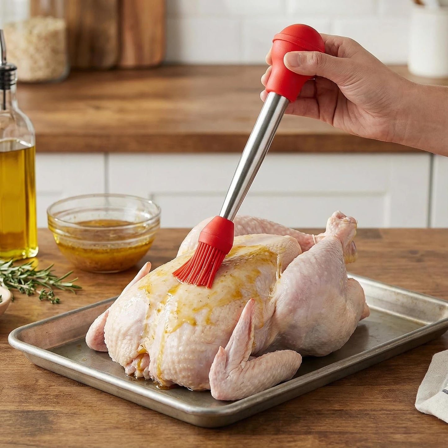 Baster grande para pavos con cepillo de silicona y jeringa de acero inoxidable