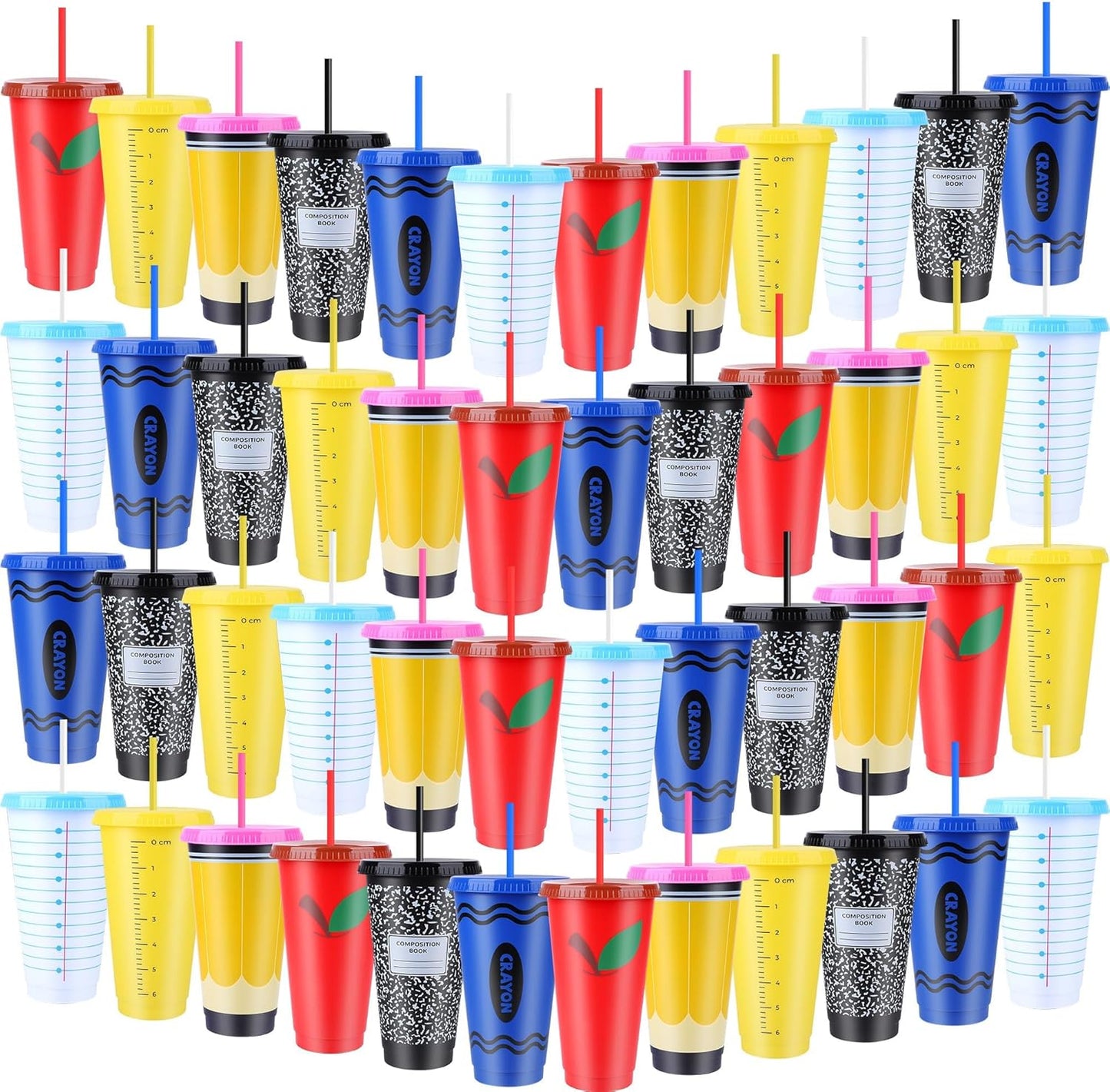 48 Vasos Reutilizables 24oz Con Tapas Pajitas Regalo Profesores