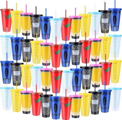 48 Vasos Reutilizables 24oz Con Tapas Pajitas Regalo Profesores