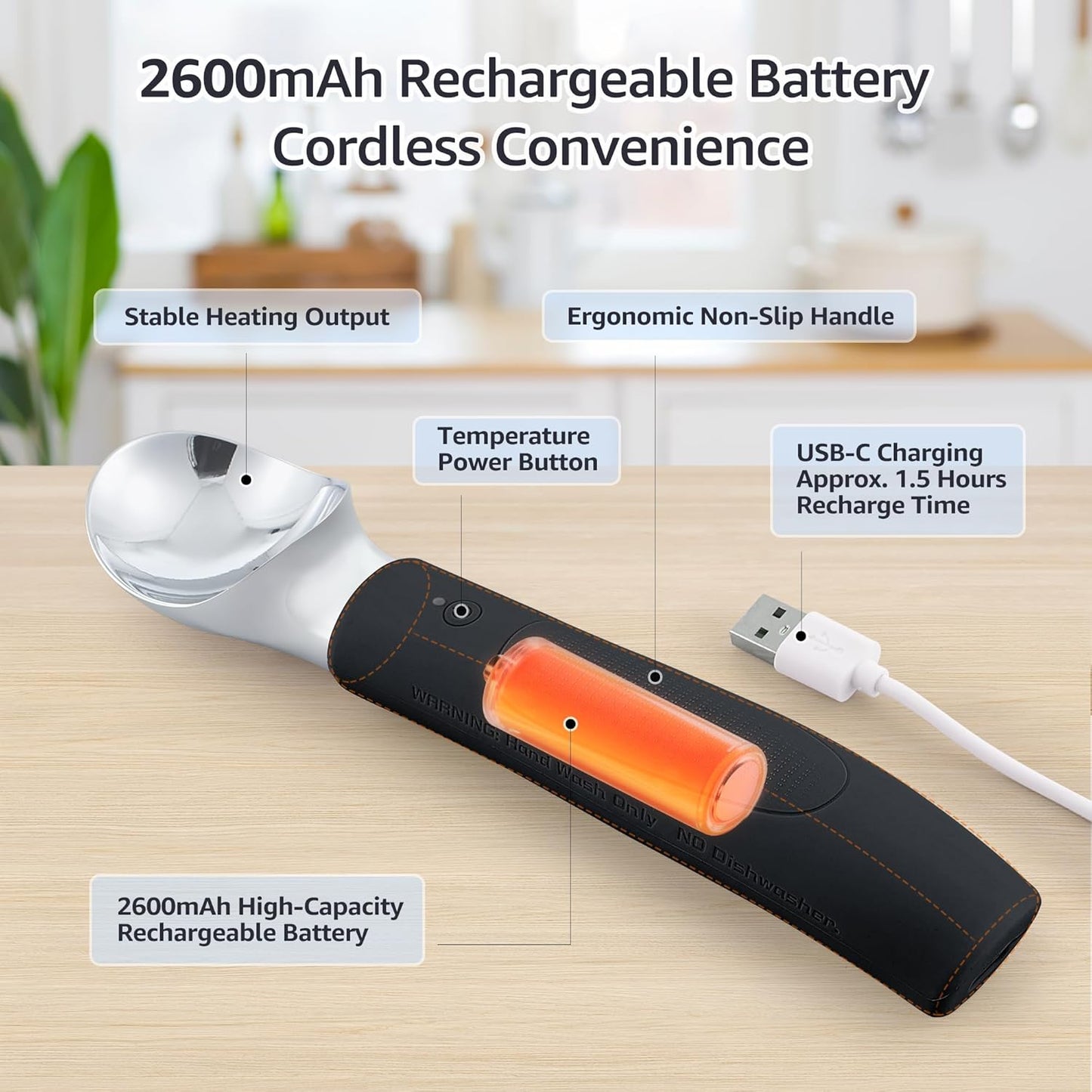 Cuchara eléctrica helado recargable 2600mAh