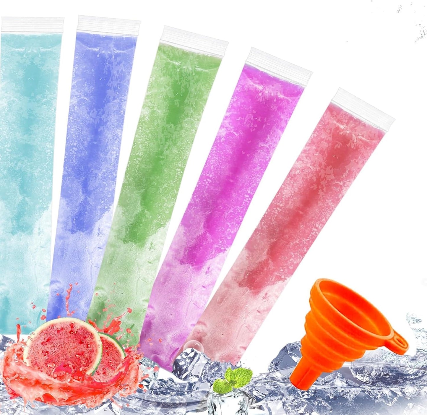Bolsas para paletas de hielo con cierre de cremallera embudo naranja